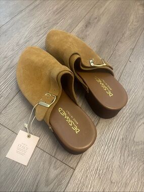 Made in Italy Women's Suede Clog Mules in Camel Fall Autumn NWT Boho